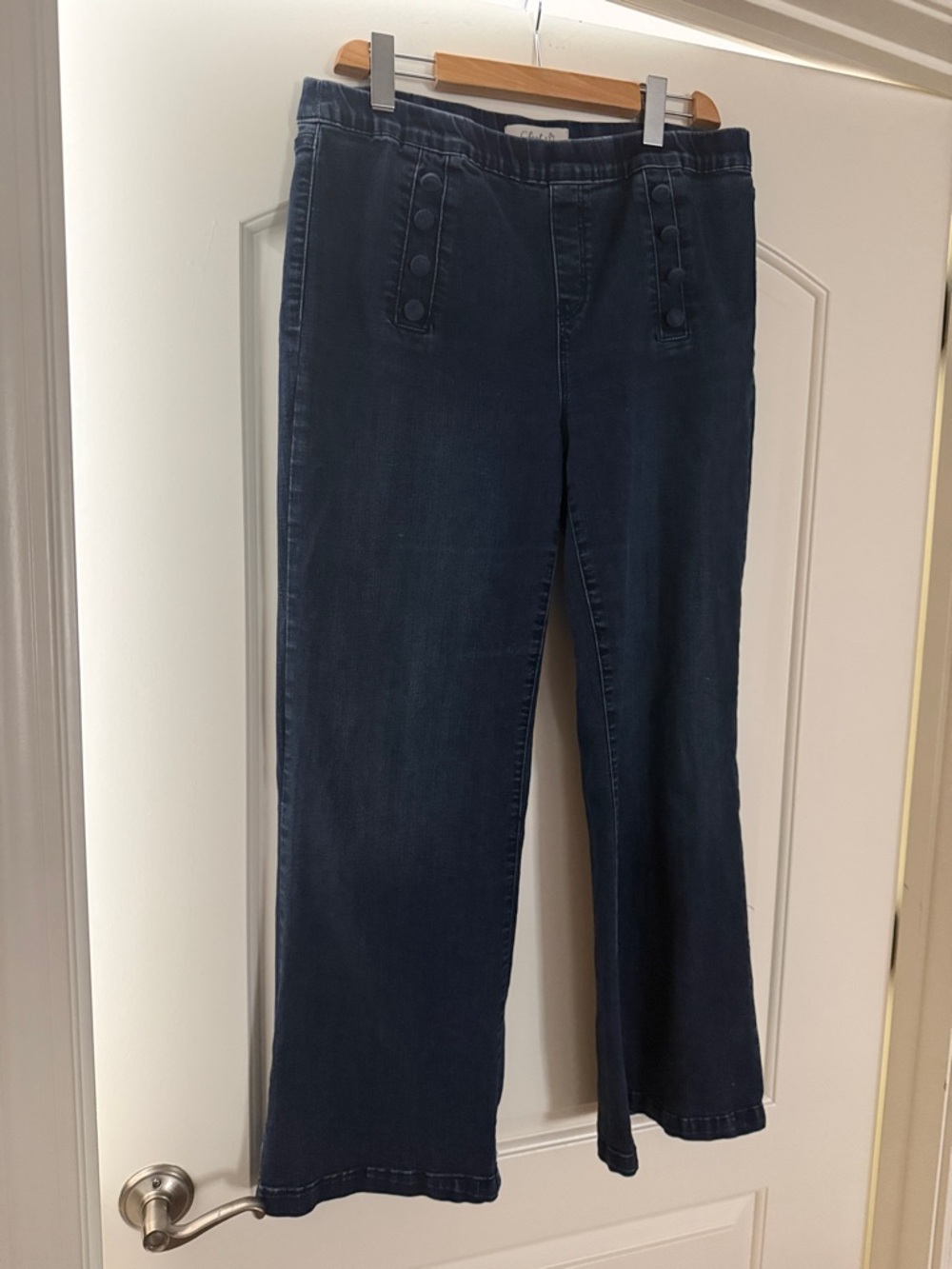 CHARLIE B Dark Navy Wide-Leg Jeans with Front Button Tabs